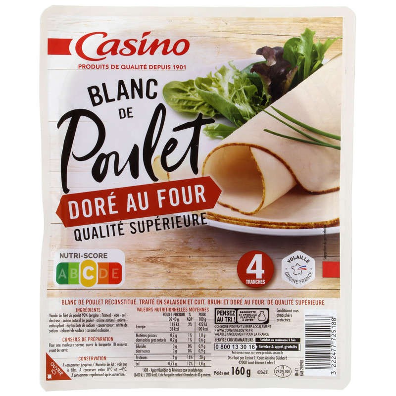 CASINO Blanc de poulet doré au four 4 tranches 160g